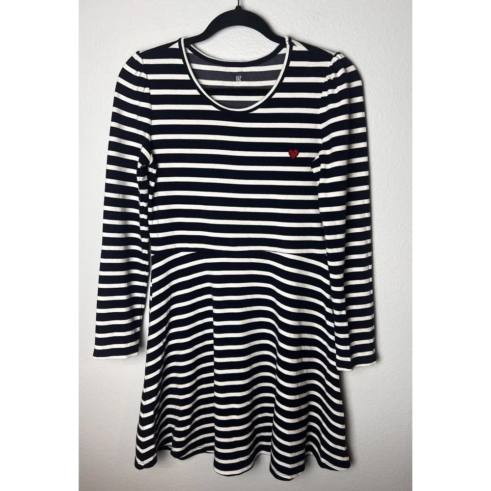Gap Kids Dress Girls XXL 14-16 Navy Stripe Knit Stripe Long Sleeve Cotton Preppy